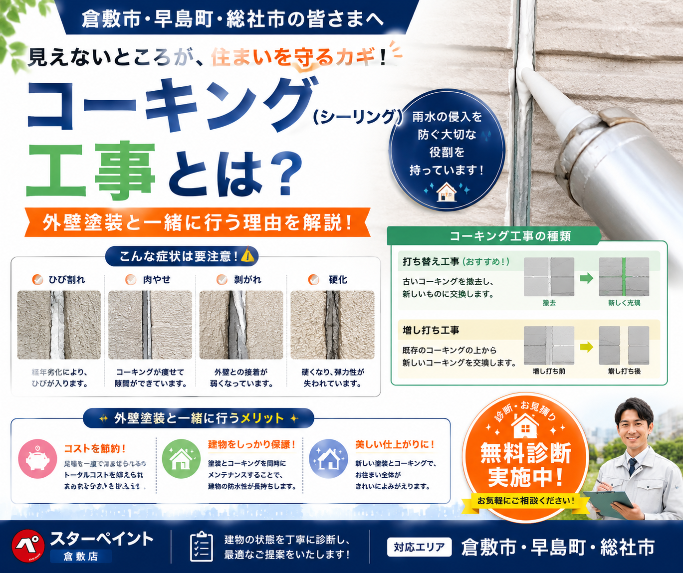 【コーキング（シーリング）工事とは？】外壁塗装と一緒に行う理由や劣化サインを解説｜倉敷市・早島町・総社市