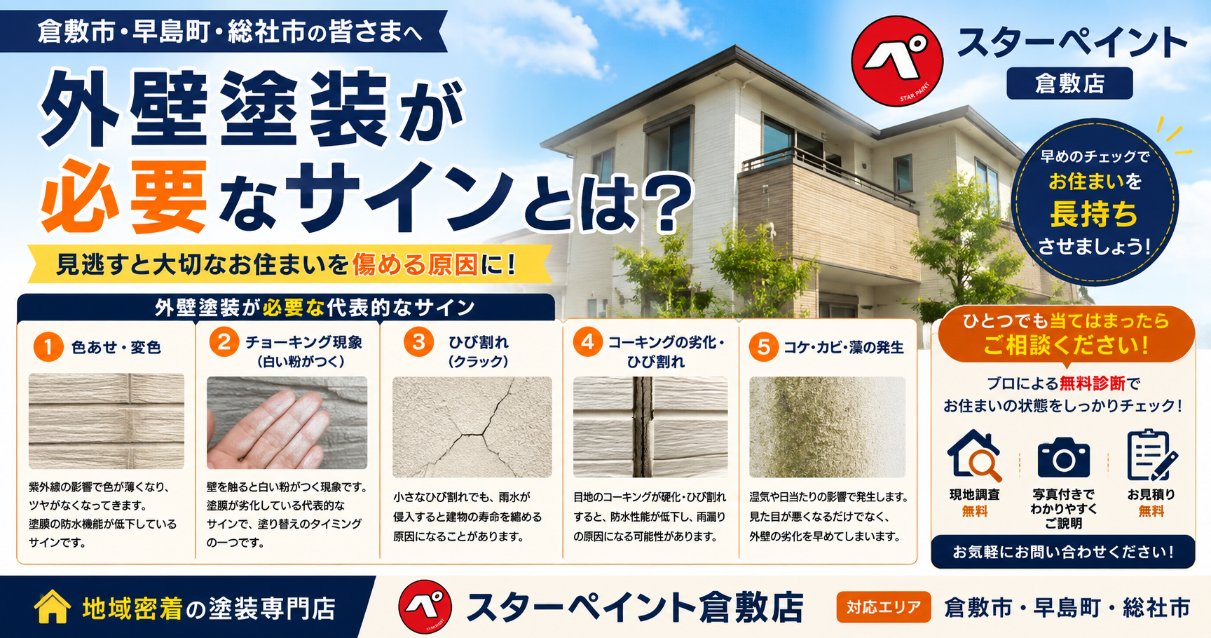【外壁塗装が必要なサインとは？】見逃してはいけない5つの劣化症状を徹底解説｜倉敷市・早島町・総社市で外壁塗装をご検討の方へ