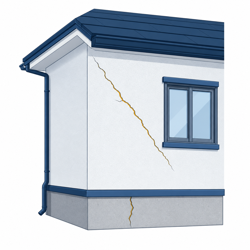 地震により外壁と基礎にひび割れが生じた住宅のイメージ